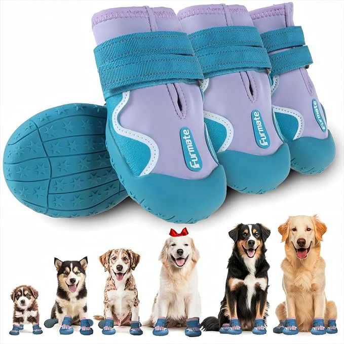 Responsible Dog Shoes for Large Small Medium Dogs Dog Booties for Indoor Hardfloors Anti-Slip Reflective Strip Waterproof Dog Boots Paw Protectors for Outdoor Walking Hot Pavement Winter Snow Purple-1 About ThisOverview Quality