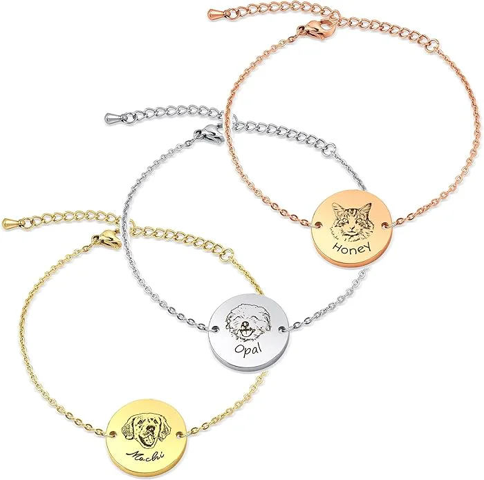 High-Performance Anavia Personalized Pet Portrait Bracelet Handmade Engraved Stainless Steel Natural