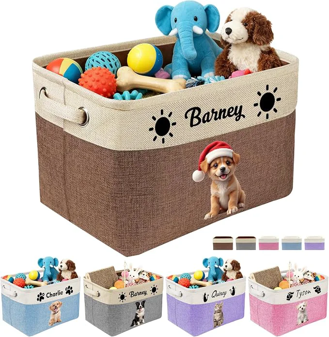 Advanced Personalized Dog Toy Storage Basket Custom Dog Name Photo Cat Pet’s Gift Artisan