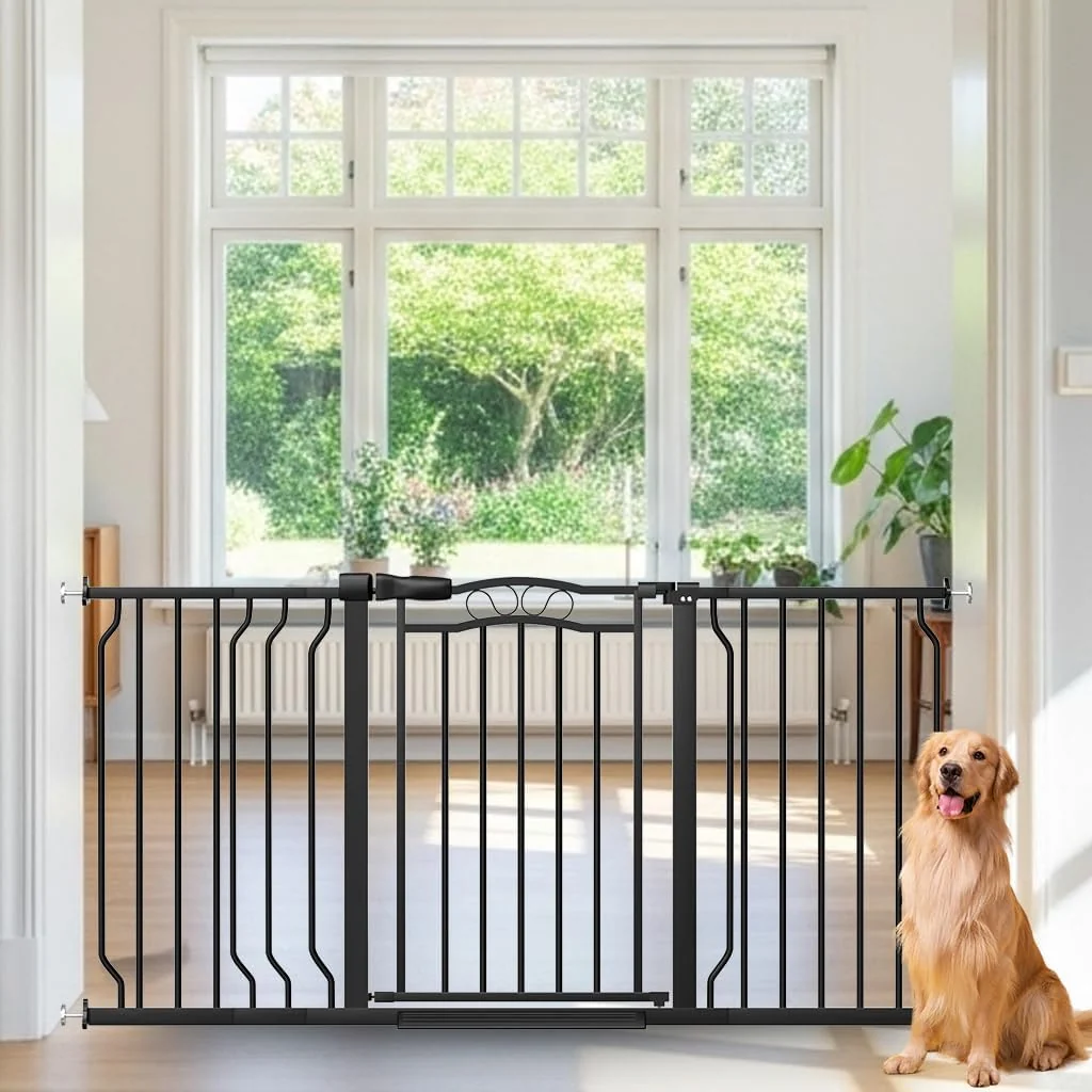 Long-Lasting 53.1-62.5 Inch Extra Wide Baby Gate Pressure Mounted Dog Gate Indoor Walk Thru Pet Gate for Cat Dog Child Pet Gates for The House Doorway Black Carefully Designed