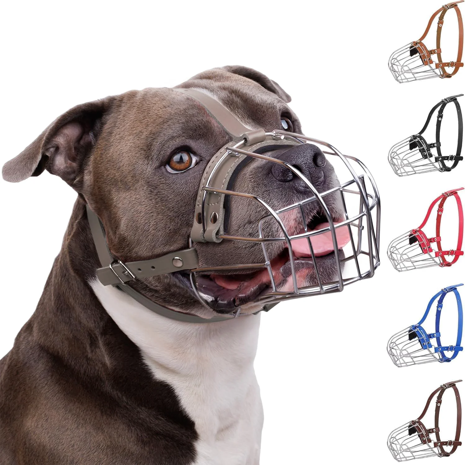 High-Grade BRONZEDOG Pitbull Muzzle – Breathable Metal Basket for Large Dogs Leather Gray Elite