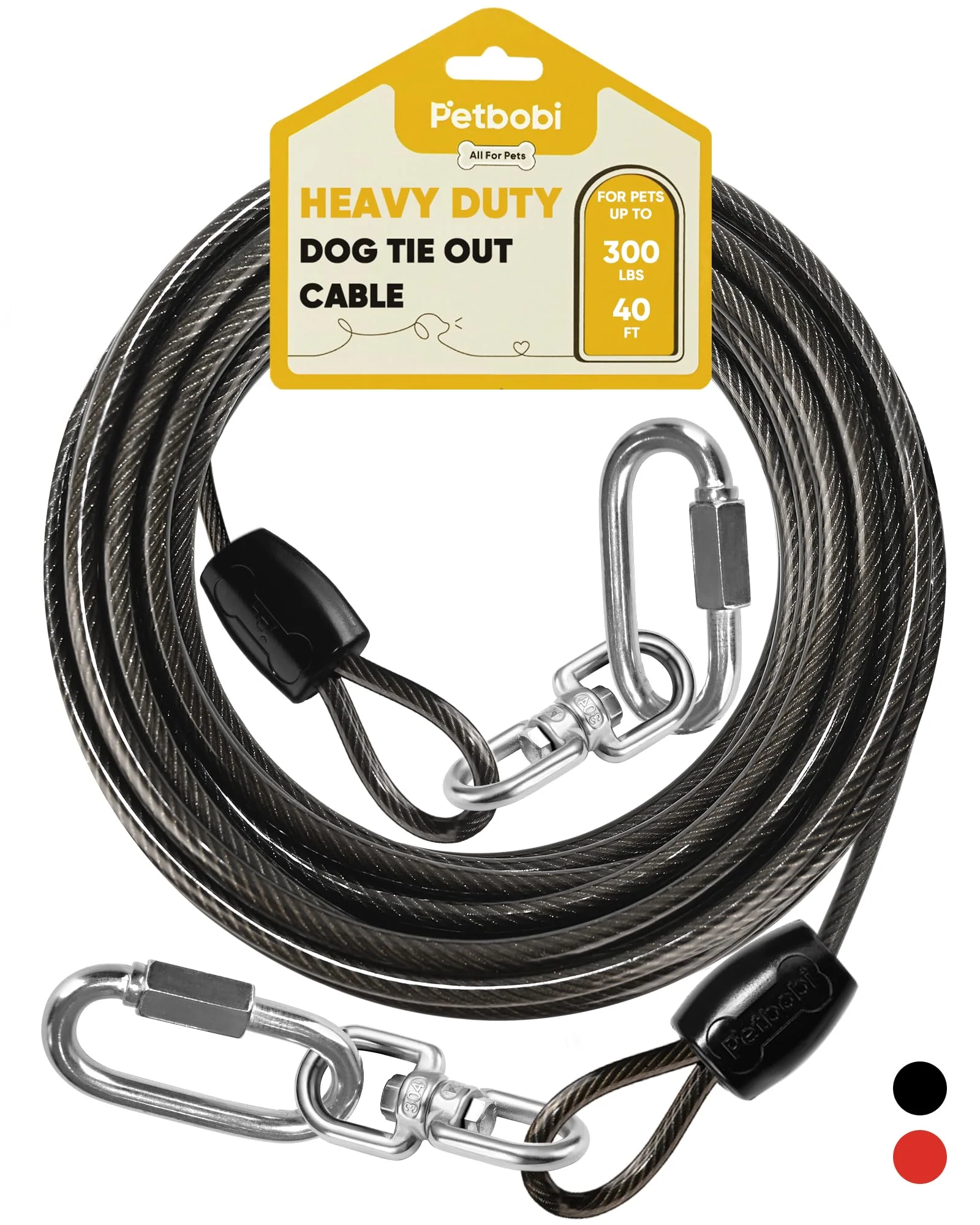 Unique Petbobi Heavy-Duty Dog Tie-Out Cable – 40FT 300lb Capacity 360° Swivel Rust-Proof User-Friendly