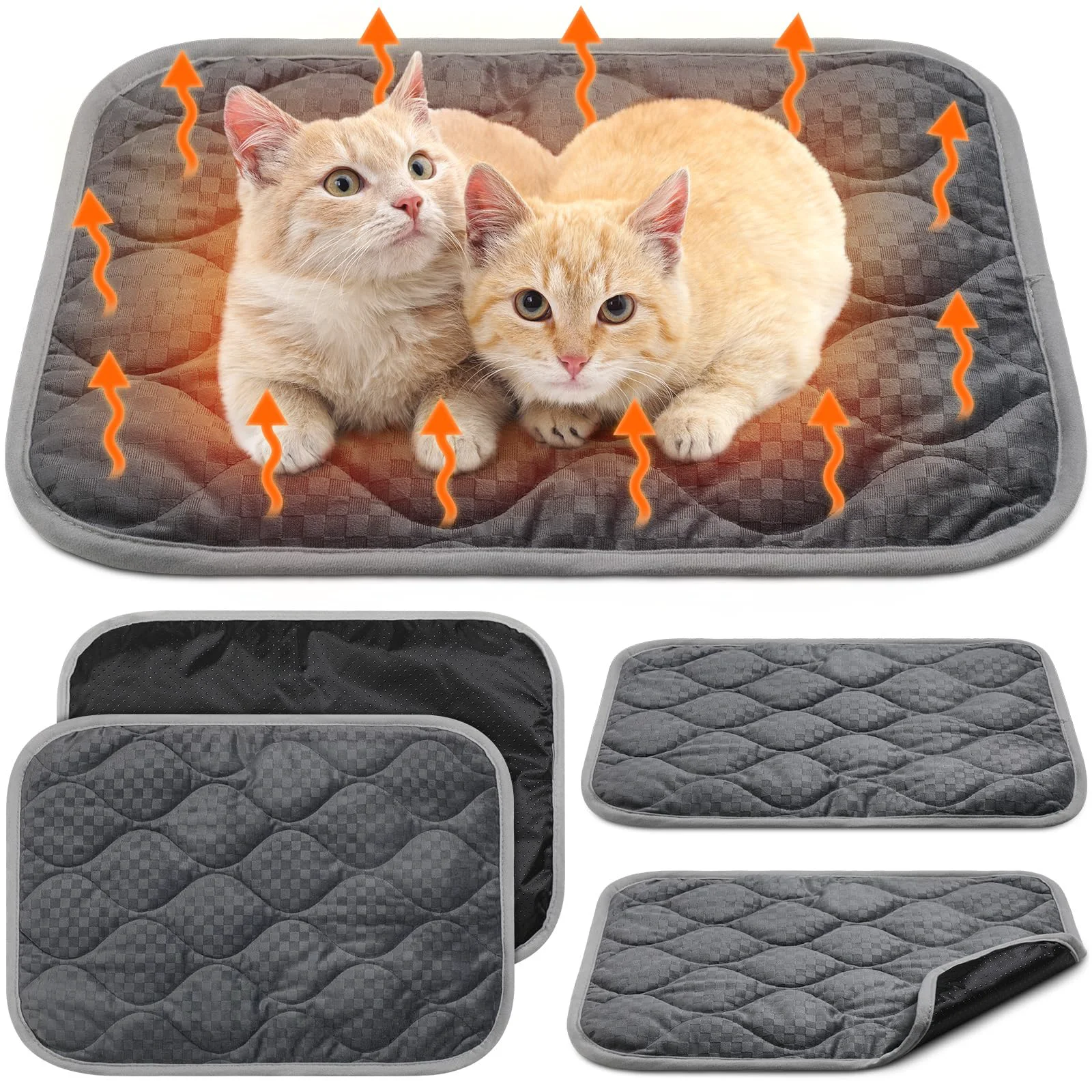 Superior Tujoe 4 Pack Self-Warming Cat Mat Self-Heating Pet Bed 20×28 in Grey Long-Lasting