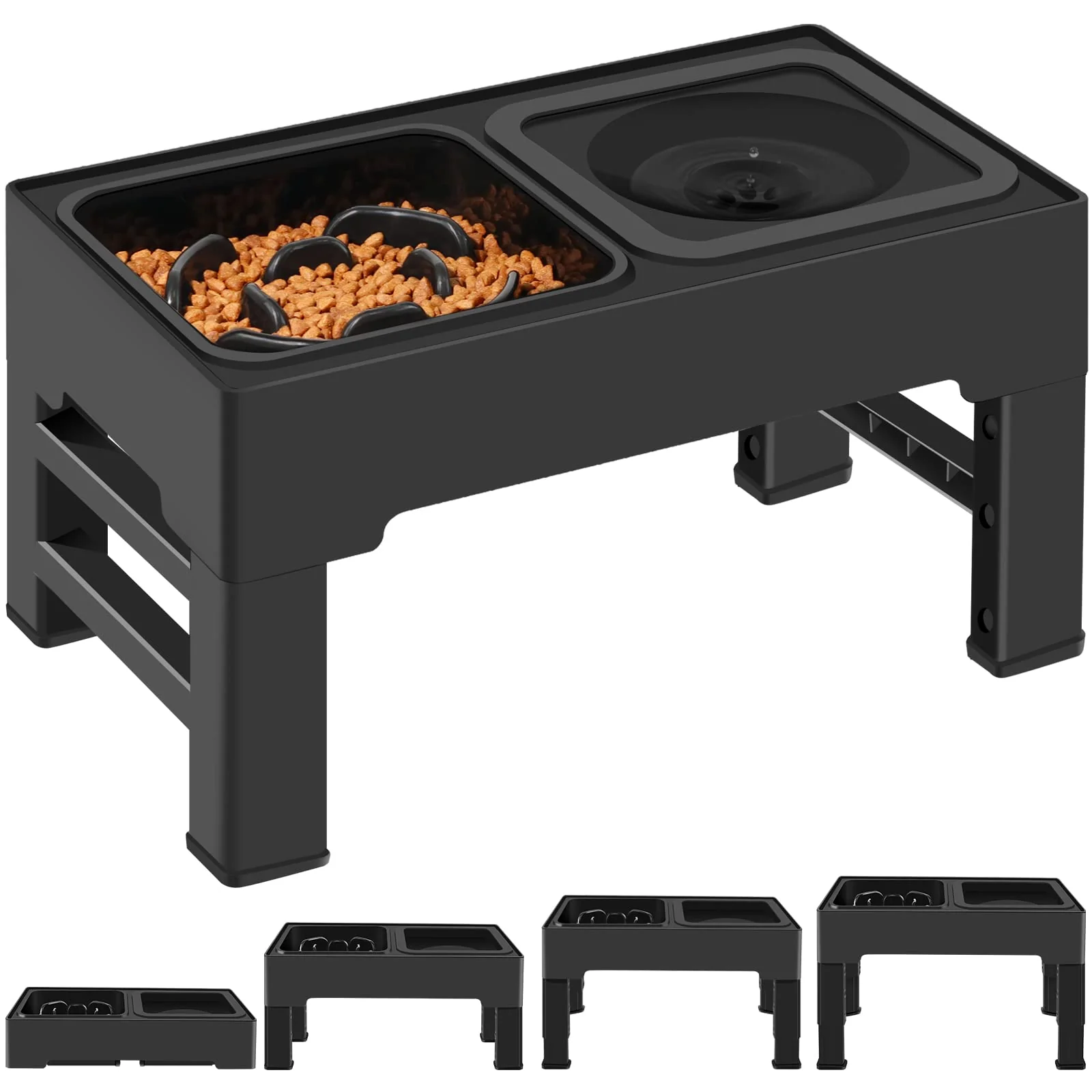Certified ikuso 2-in-1 d Slow Feeder Bowls – 4 Height Adjustable Raised Stand with No Spill Water Bowl Modern