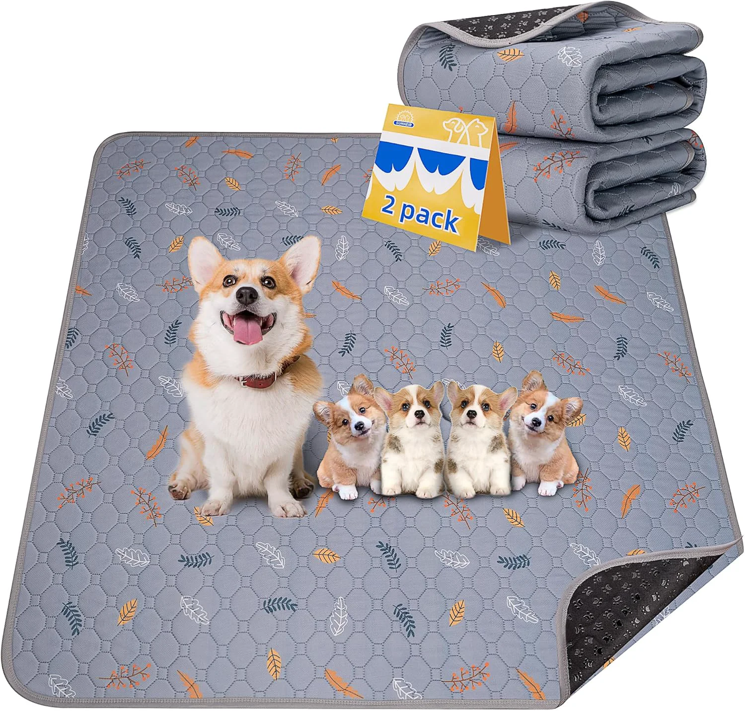 Original Design Sunheir 2-Pack Extra Large Reusable Dog Mat for Floor Dog Playpen Non-Slip Waterproof Super Absorbent Washable Pee Pads for Dogs Pet Whelping Pads Crate 36 x 41 Light Grey Luxury