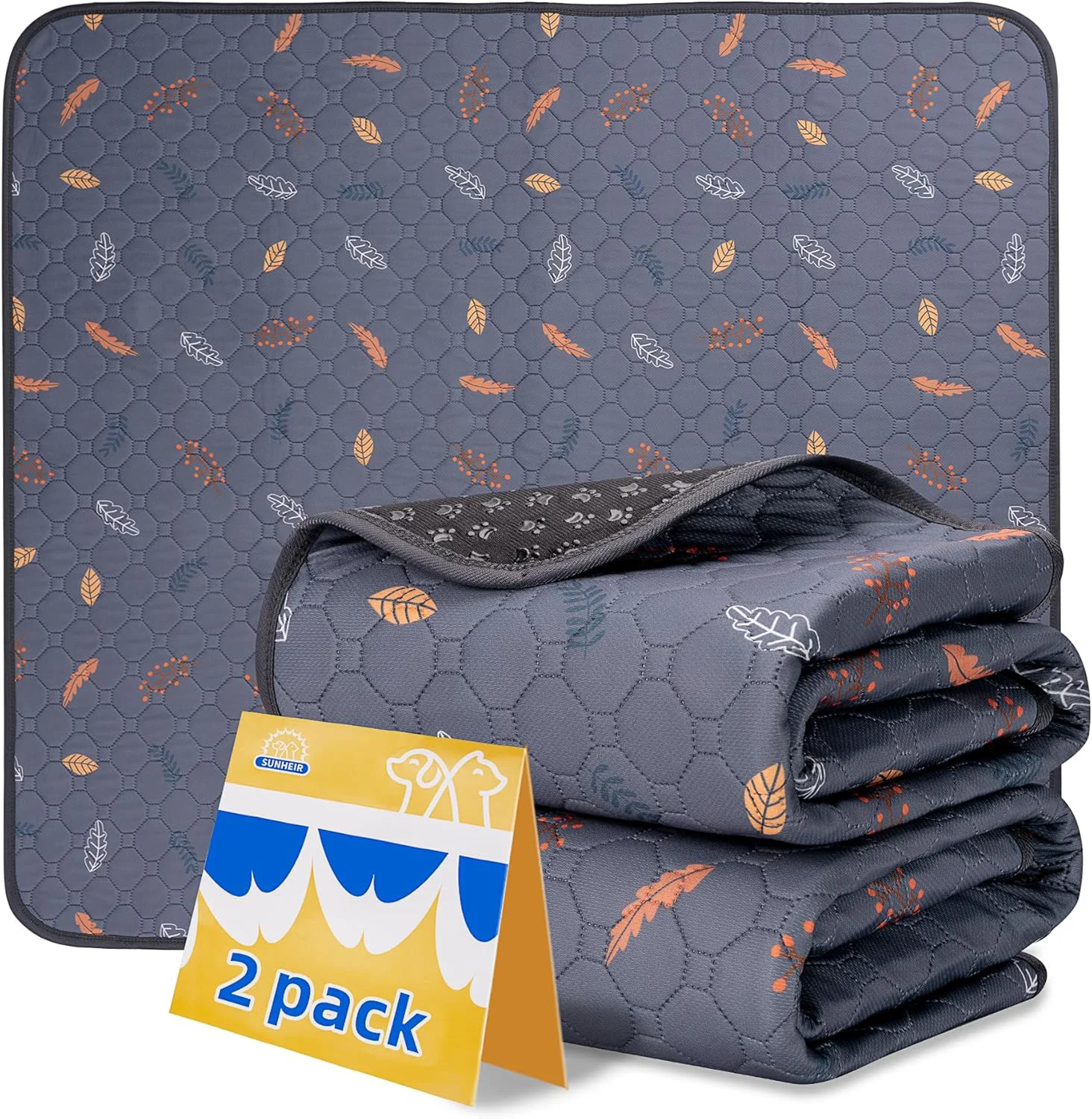 Premium Sunheir Washable Pee Pads for Dogs – 2-Pack Thick Heavy Absorbency Reusable Pee Pads Prevent Leakage Non-Slip Waterproof Pet Training Pads for Puppy Playpen Crate Whelping Box Potty Training Grey Luxury