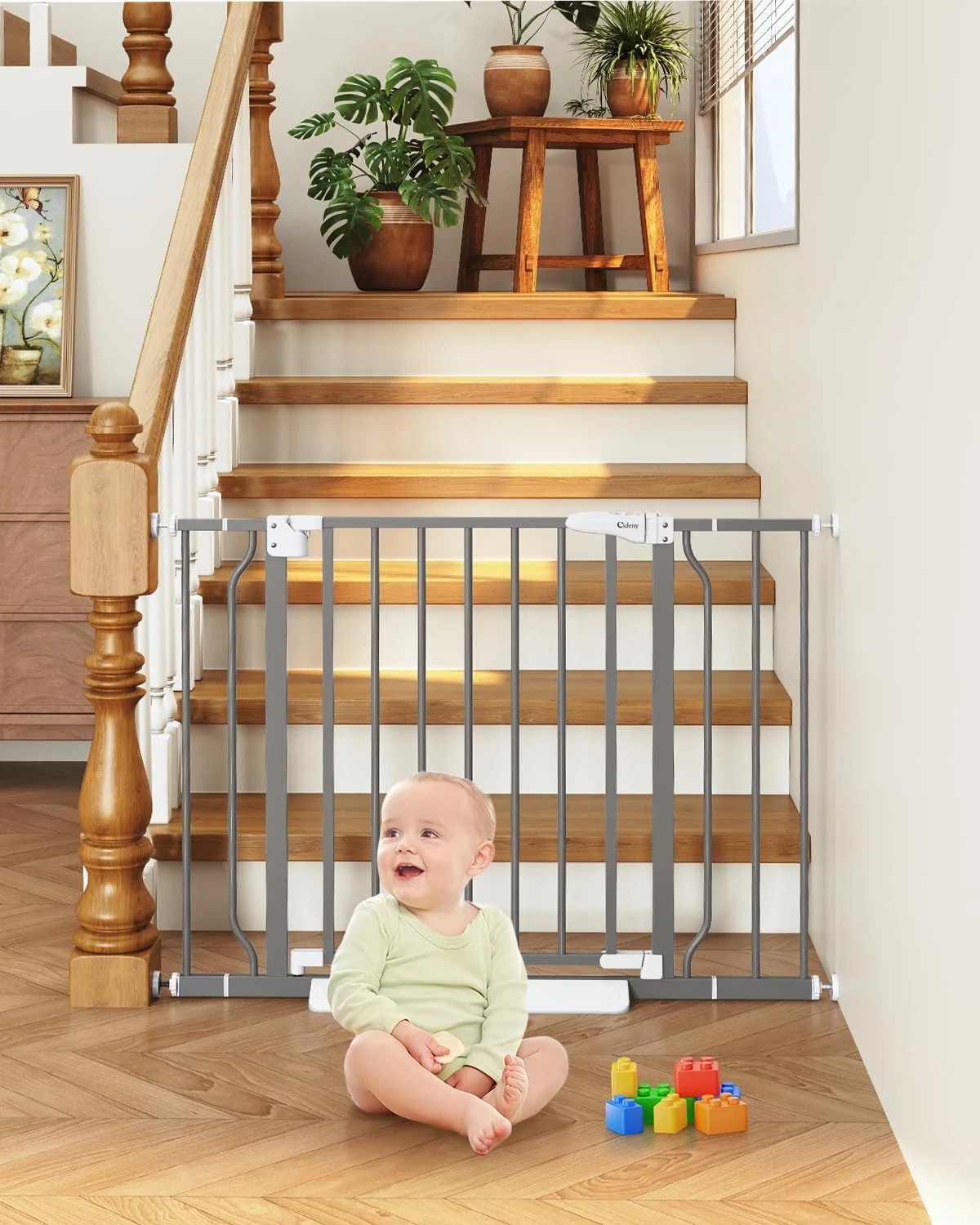 Eco-Friendly 29 -40 Baby Gate for Stairs Auto Close Stroller Friendly Dog Gate Indoor for Doorways Pressure Mounted Baby Gate Easy Walk Through Gate for Children Pets Grey Natural