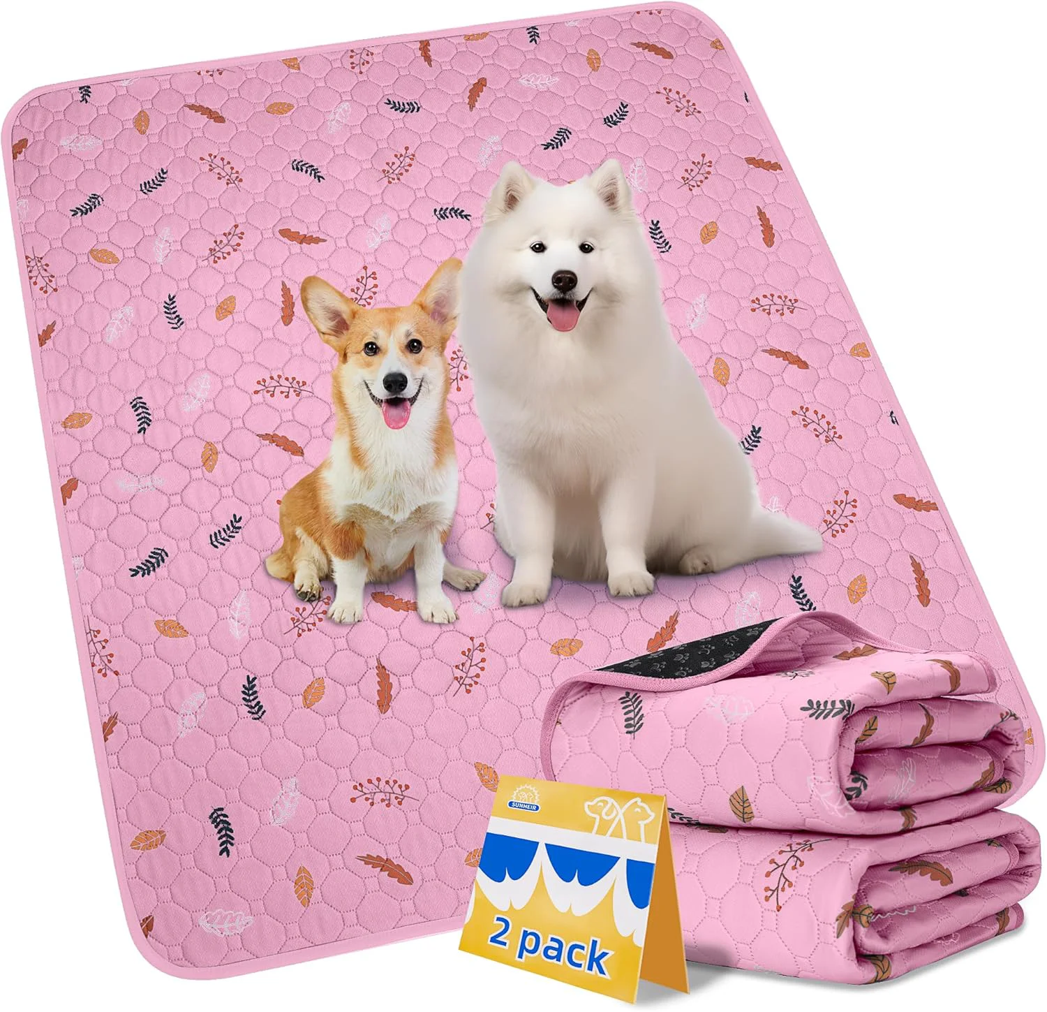 Durable Sunheir 2-Pack Extra Large Reusable Dog Mat for Floor Dog Playpen Non-Slip Waterproof Dog Pee Pad Super Absorbent Washable Pee Pads for Dogs Pet Whelping Pads Potty Training – Pink 36 x 41 Versatile