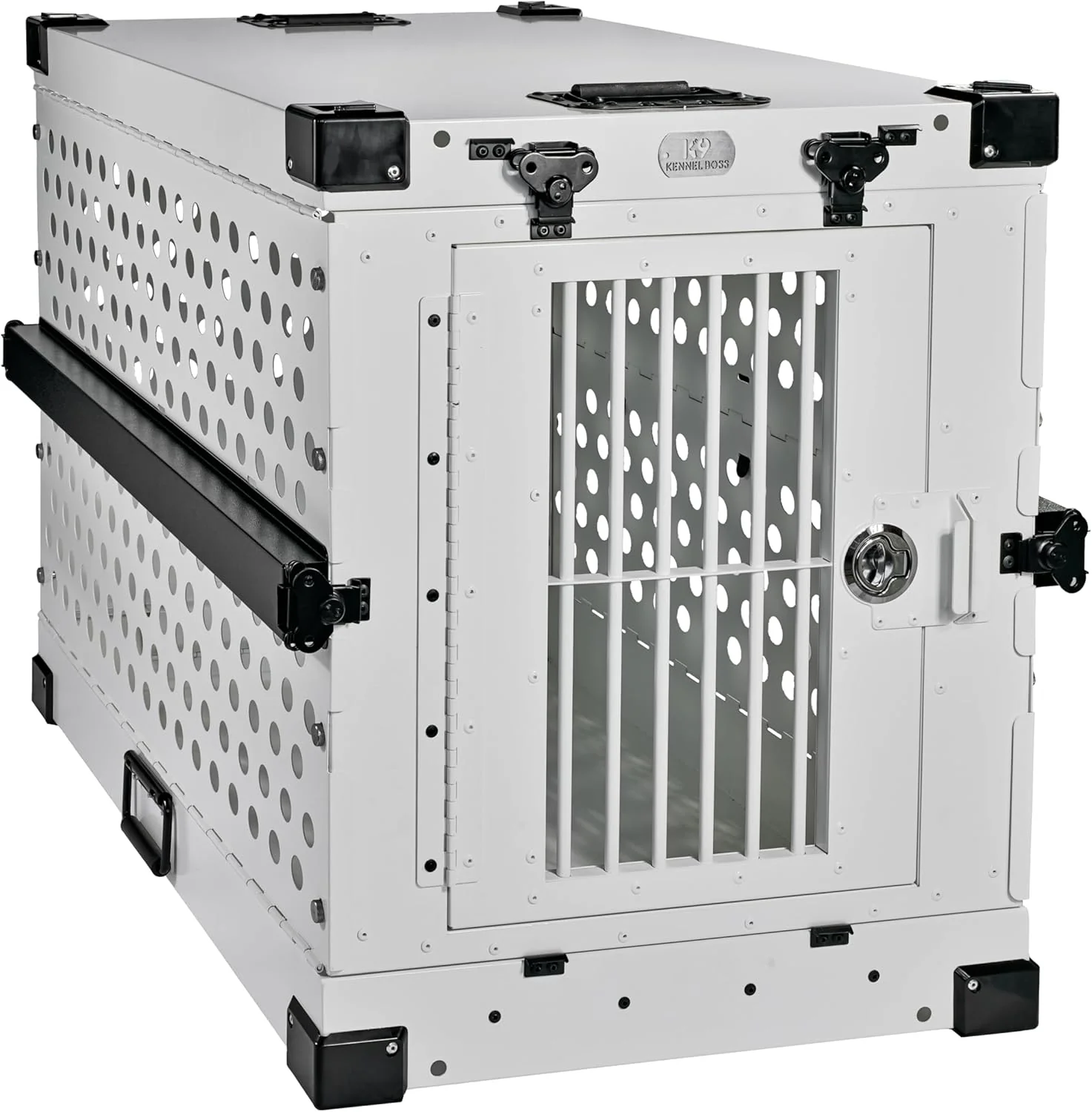 Official Heavy Duty Fully Collapsible Powder-Coated Aluminum Dog Crate – Medium White Traditional