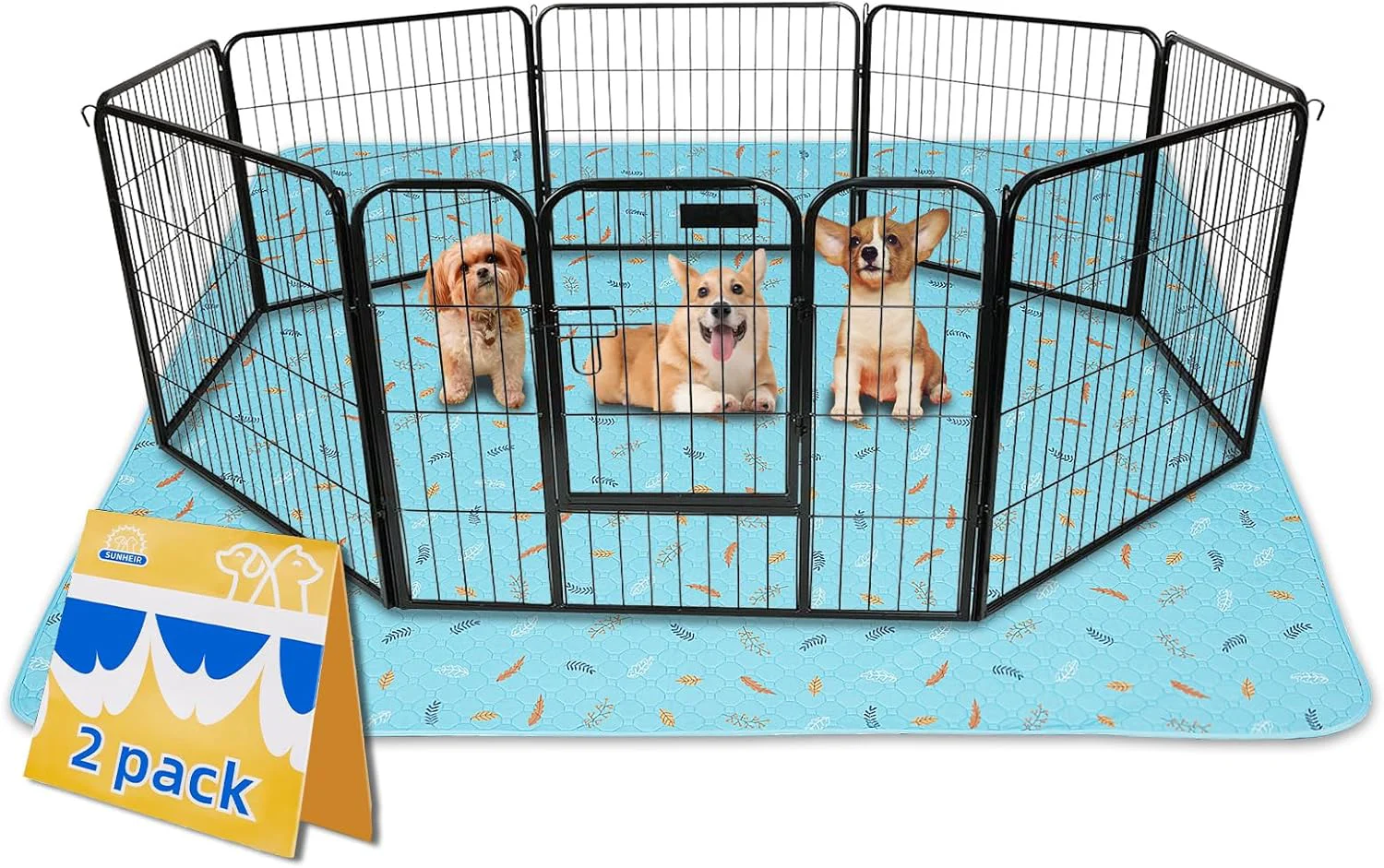 Natural Sunheir Washable Pee Pads for Dogs Large 48 x 48 2-Pack Reusable Puppy Pads Pet Training Pads Absorb Dog Mats Whelping Pad Non-Slip Protects Against Urine Leakage Leaves – Sky Blue 48×48 Eco-Friendly