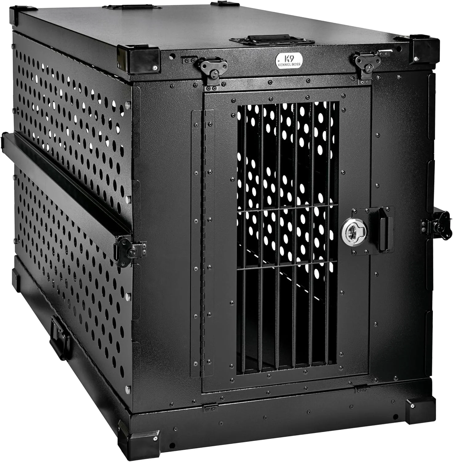 Fashionable Heavy Duty Fully Collapsible Powder-Coated Aluminum Dog Crate – Large Black Durable
