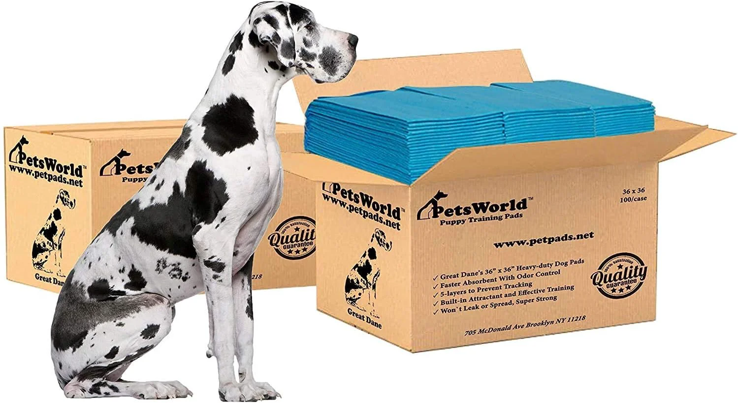 Stylish PETSWORLD Giant Dog Potty Pads Odor-Eliminating 36 x 36 Ultra Absorbent 5-Layer Leak-Proof Training Pads for Dogs Cats 36×36 200 Count Environmentally Friendly