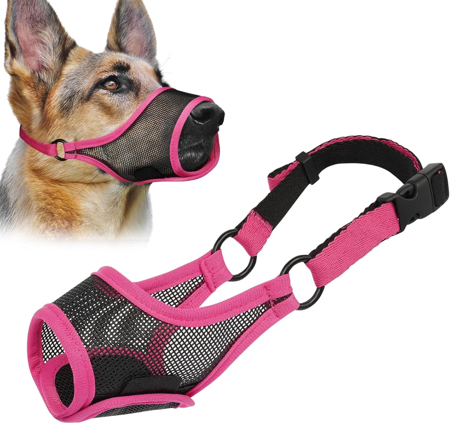 Optimized LUCKYPAW Dog Muzzle Mesh Muzzle for Large Medium Small Dogs Soft Mouth Guard for Biting Chewing Breathable Mouth Guard with Adjustable Strap for Training Hot Pink XS Snout 6.5 -7.5 Verified