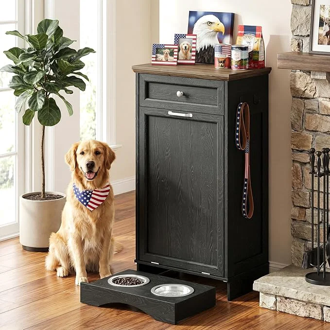 Next-Generation 21 W Dog Feeding Station with Storage Tilt Out Dog Food Cabinet with Drawer Organic