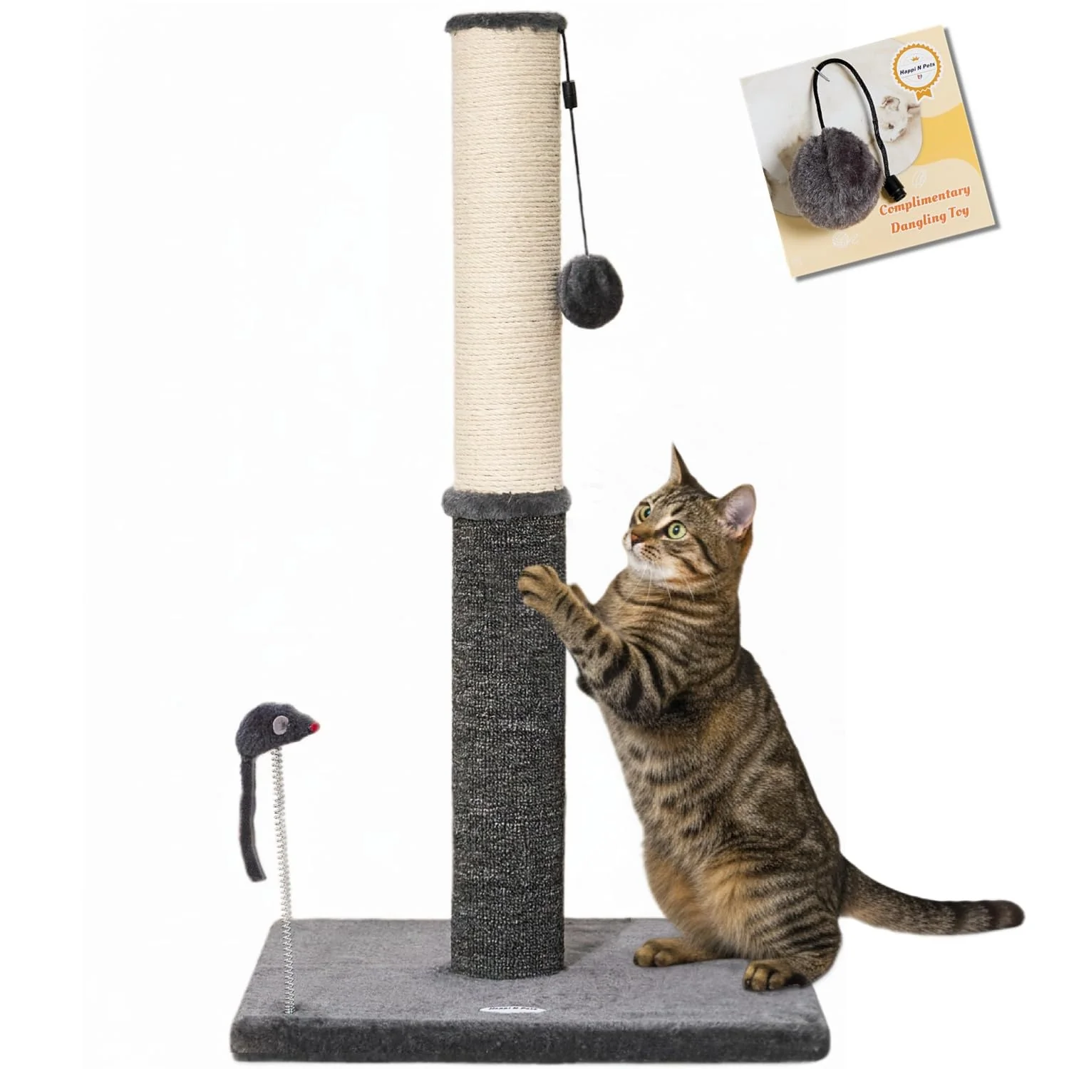 Top-Quality Happi N Pets 29.5 Tall Cat Scratching Post – Dual-Surface Sisal Carpet Smokey Gray Casual