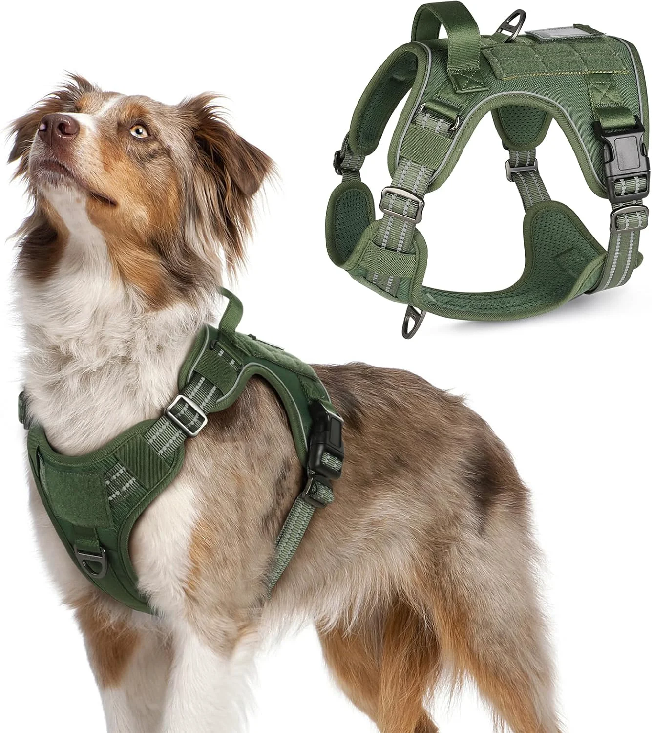 Reusable rabbitgoo Tactical Dog Harness Medium Sized Dog No Pull Military Service Vest with Handle Molle Easy Control for Training Walking Adjustable Reflective Straps Green M Long-Lasting