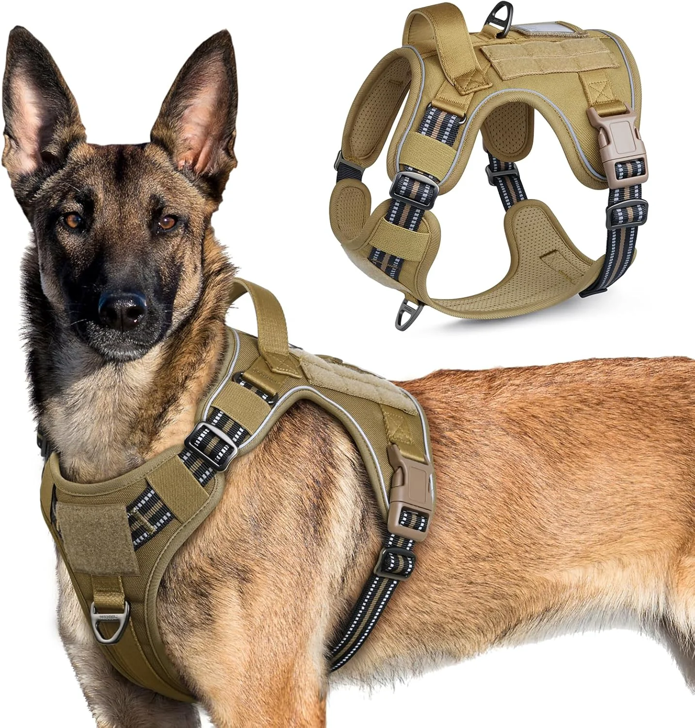 Specialty rabbitgoo Tactical Dog Harness for Large Dogs No Pull Military Service Vest with Handle Molle Easy Control for Training Walking Adjustable Reflective Straps Brown XL Recyclable