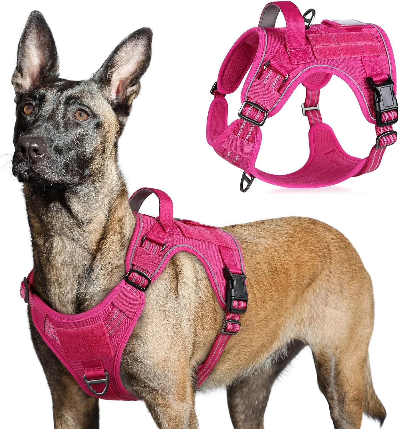 Original Design rabbitgoo Tactical Dog Harness for Large Dogs No Pull Military Service Vest with Handle Molle Easy Control for Training Walking Adjustable Reflective Straps Rose Red L Environmentally Friendly
