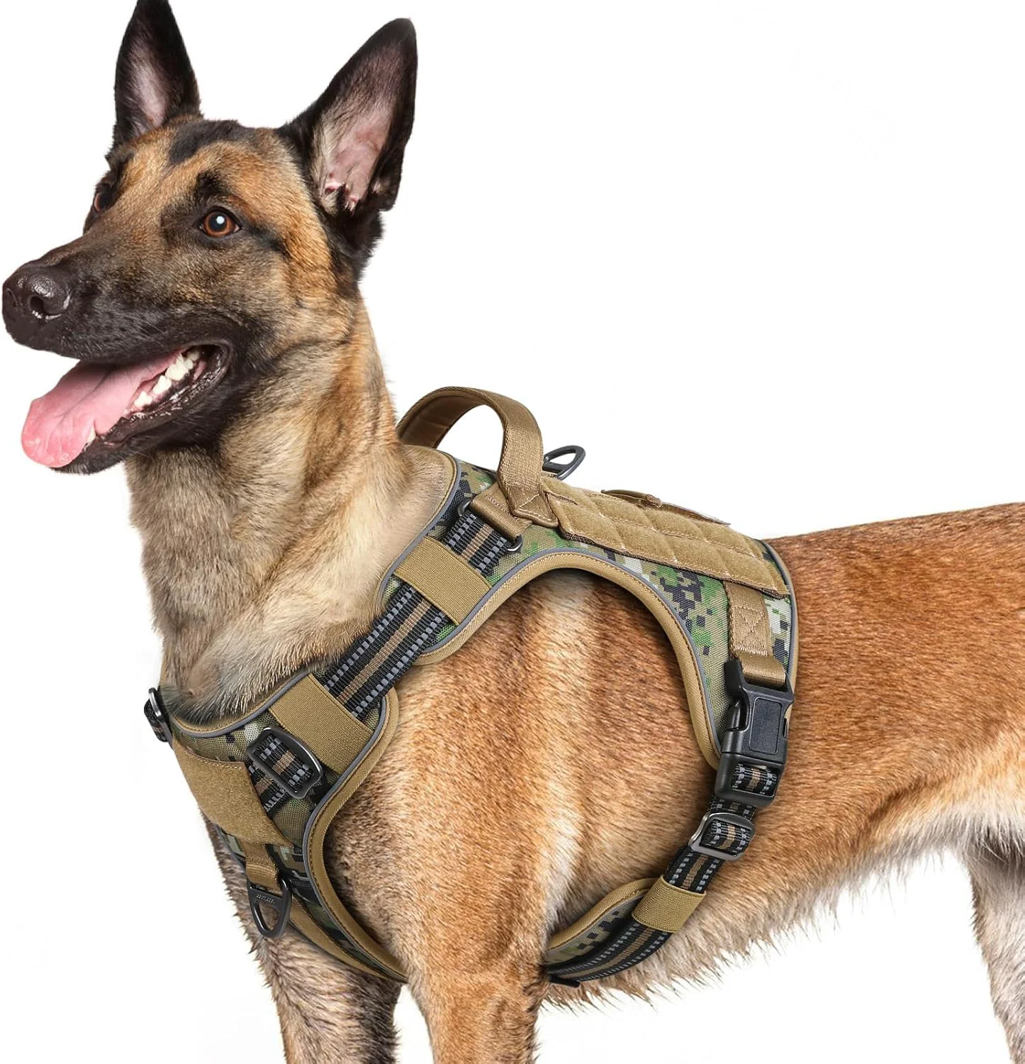 Smart rabbitgoo Dog Harness for Large Dogs No Pull Tactical Service Pet Vest with Molle and Control Handle Adjustable and Reflective Military Harness for Easy Walking and Training Brown camo L Reusable