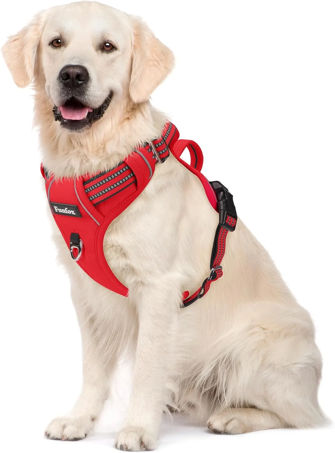 Breathable Funfox Dog Harness No Pull Adjustable Pet Vest Harness Super Soft Material with Vertical Handle Easy Control Reflective Night Walking 2 Leash Clips for XLarge Dogs Red XL Superior