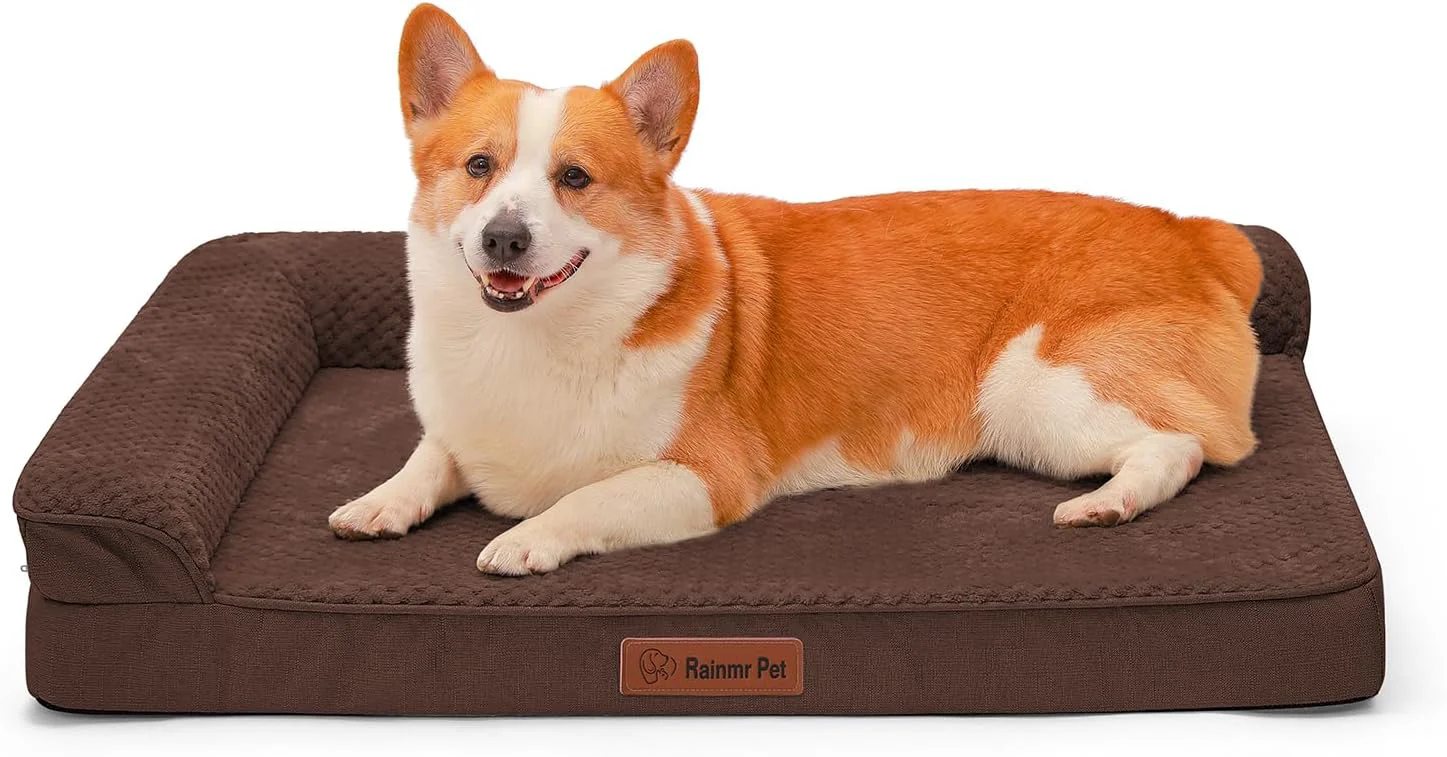 Breathable Orthopedic Dog Bed 3 Inch Memory Foam Dog Beds for Large Dogs Washable Removable Cover Nonskid Bottom Waterproof Pet Couch for Indoor Outdoor or Car Use 41×27 Inches XL Brown Grey Eco-Friendly