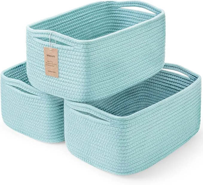 Fine Crafted 3-Pack Small Storage Baskets for Organizing Woven Shelf Toy Basket Rope Baskets for Gifts Empty Closet Organizer Bins with Handles Cube Decorative Box 11.8×7.8×5.1 Light BlueAbout ThisOverview Selected
