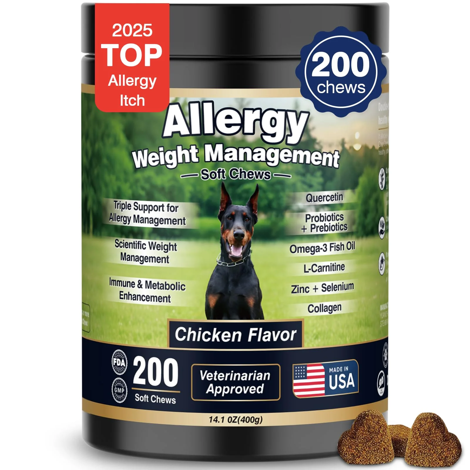 High-Quality BFDEREN Dog Allergy Relief Chews – Itching Skin Immune Health Weight Management 200 Chews Solid