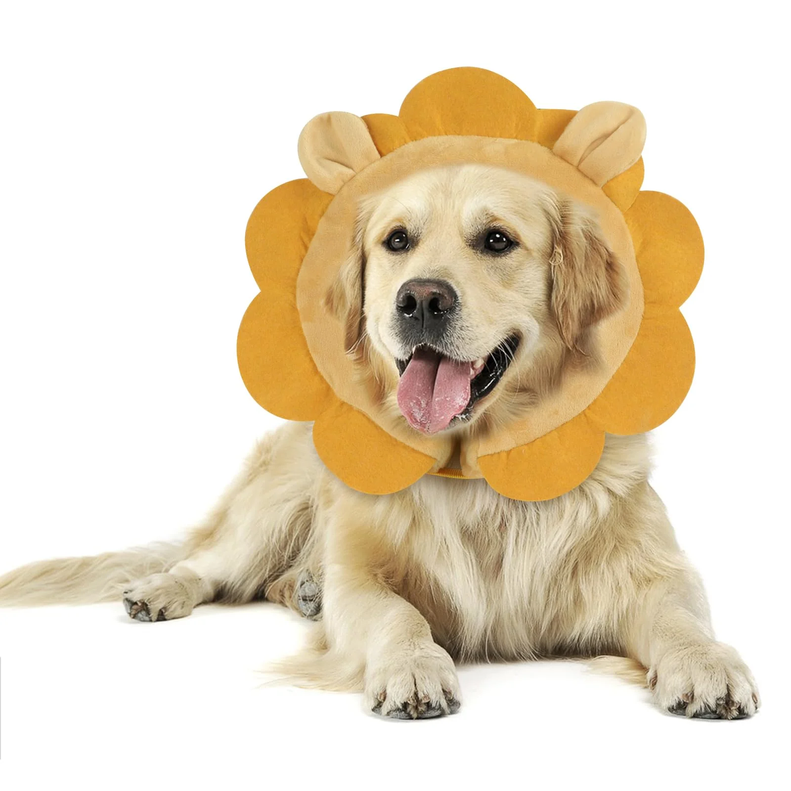 Refined IEUUMLER Inflatable Recovery Dog Collar — Protective Soft Donut Cone EU002 Brown Lion L Fine