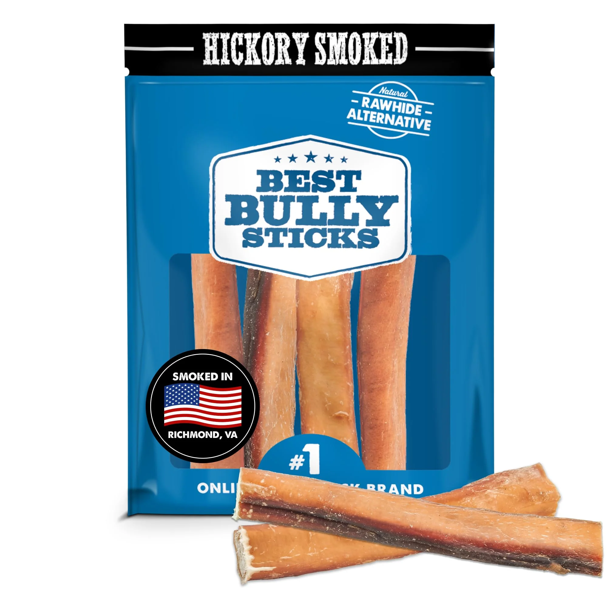 Innovative Bully Sticks Hickory Smoked Jumbo 6 Inch Bully Sticks – 4 Count Odor- Rawhide- Natural Beef Chews Eco-Friendly