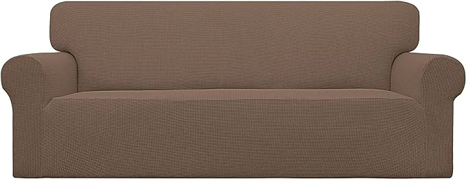 Safe Easy-Going Stretch Sofa Slipcover 1-Piece Sofa Cover Furniture Protector Couch Soft with Elastic Bottom for Kids Polyester Spandex Jacquard Fabric Small Checks Sofa Brown About ThisOverview User-Friendly