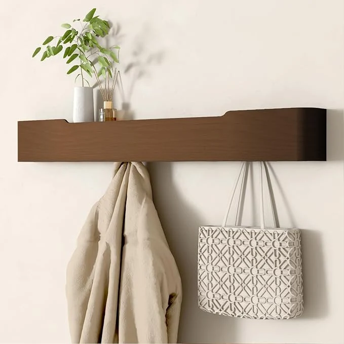 High-Quality Coat Rack Wall Mount Entryway Organizer Modern Key Holder Wall Mount with Wooden Shelf Entryway Hooks for Bedroom Kitchen Hallway Bathroom for Hanging Coats Hats Dog Leashes Bags TowelsAbout ThisOverview Genuine
