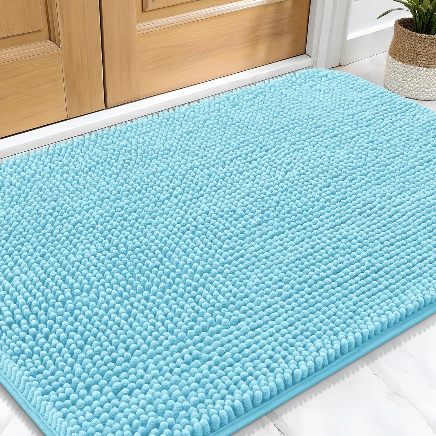 Premium OLANLY Dog Door Mat for Muddy Paws 30×20 Absorbs Moisture and Dirt Absorbent Non-Slip Washable Doormat Quick Dry Chenille Mud Mat for Dogs Entry Indoor Entryway Carpet for Inside Floor Blue High-Grade