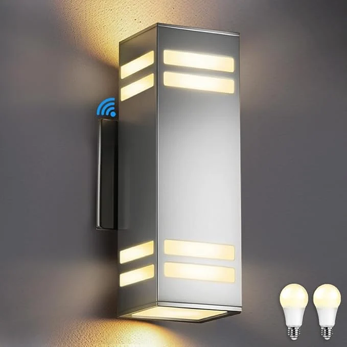 Professional SHIMR Dusk to Dawn Outdoor Wall Light Up Down Stainless Steel Exterior Wall Sconce with Photocell Sensor 3000K Warm LED Bulbs Included Waterproof Modern Outdoor Lights for House Garage Porch PatioAbout ThisOverview High-Performance