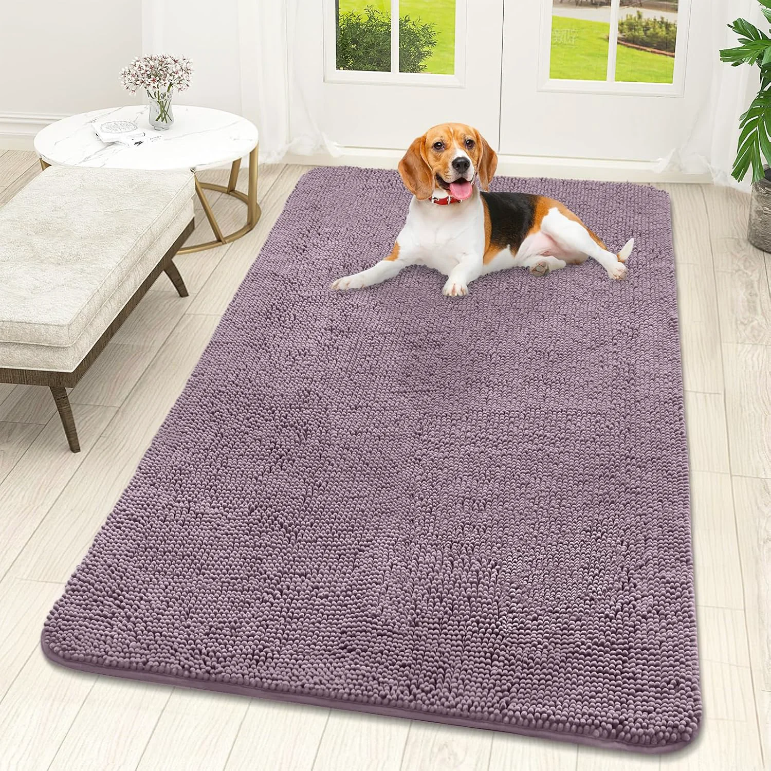 Smooth OLANLY Dog Door Mat for Muddy Paws 59×32 Absorbs Moisture and Dirt Absorbent Non-Slip Washable Doormat Quick Dry Chenille Mud Mat for Dogs Entry Indoor Entryway Carpet for Inside Floor Deep Plum Prestigious