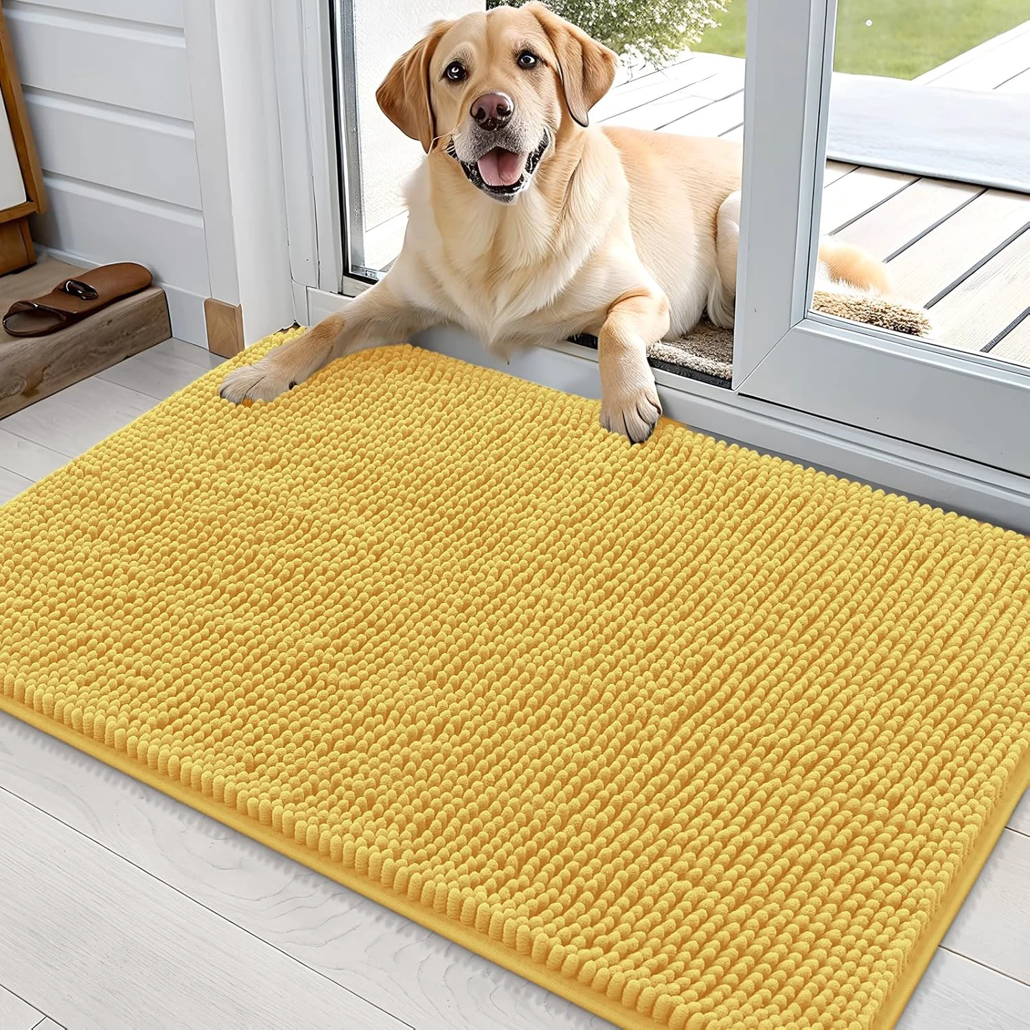Specialty OLANLY Dog Door Mat for Muddy Paws 36×24 Absorbs Moisture and Dirt Absorbent Non-Slip Washable Doormat Quick Dry Chenille Mud Mat for Dogs Entry Indoor Entryway Carpet for Inside Floor Yellow Fine