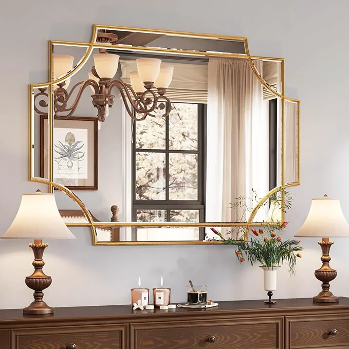 Effective Kelly Miller Large Gold Decorative Mirror for Wall 30 x40 Gold Bathroom Mirror Rectangle Vanity Wall Mirror Beveled for Master Bath Half Bath Living Room Bedroom Farmhouse Fireplace HallwayAbout ThisOverview Trendy