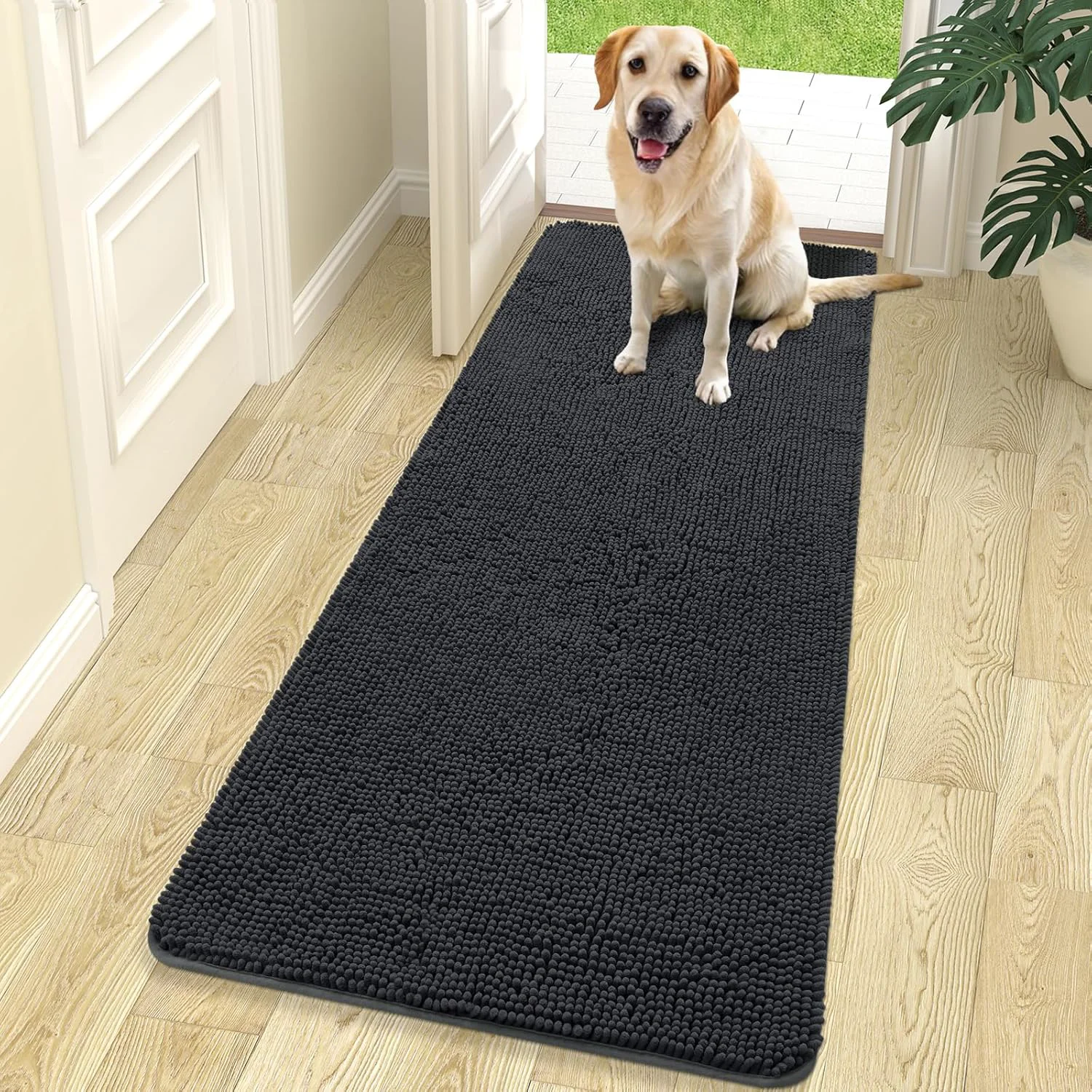 Natural OLANLY Dog Door Mat for Muddy Paws 70×24 Absorbs Moisture and Dirt Absorbent Non-Slip Washable Doormat Quick Dry Chenille Mud Mat for Dogs Entry Indoor Entryway Carpet for Inside Floor Dark Grey Artisan