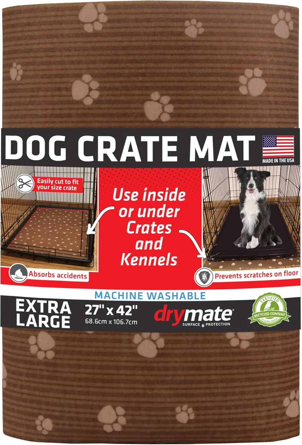 Green Drymate Dog Crate Mat Liner Absorbs Urine Waterproof Non-Slip Washable Puppy Pee Pad for Kennel Training – Use Under Pet Cage to Protect Floors Thin Cut to Fit Design USA Made Brown 27 x42 Quality