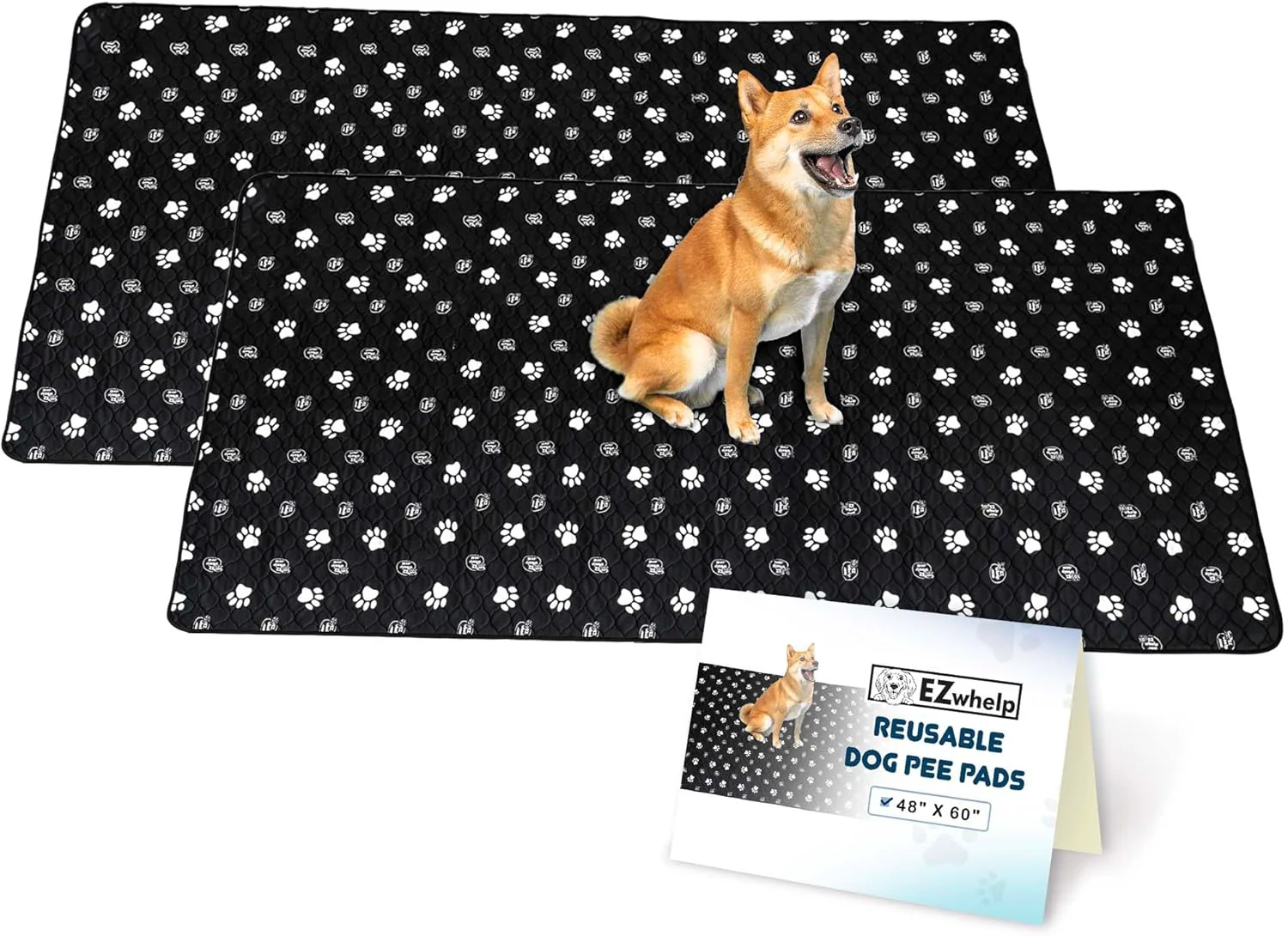 Easy-to-Use EZwhelp Reusable Dog Pee Pads Washable Waterproof Mats for Dog Potty Training or Whelping Pads 48×60 Inch 2 Pack Comfortable