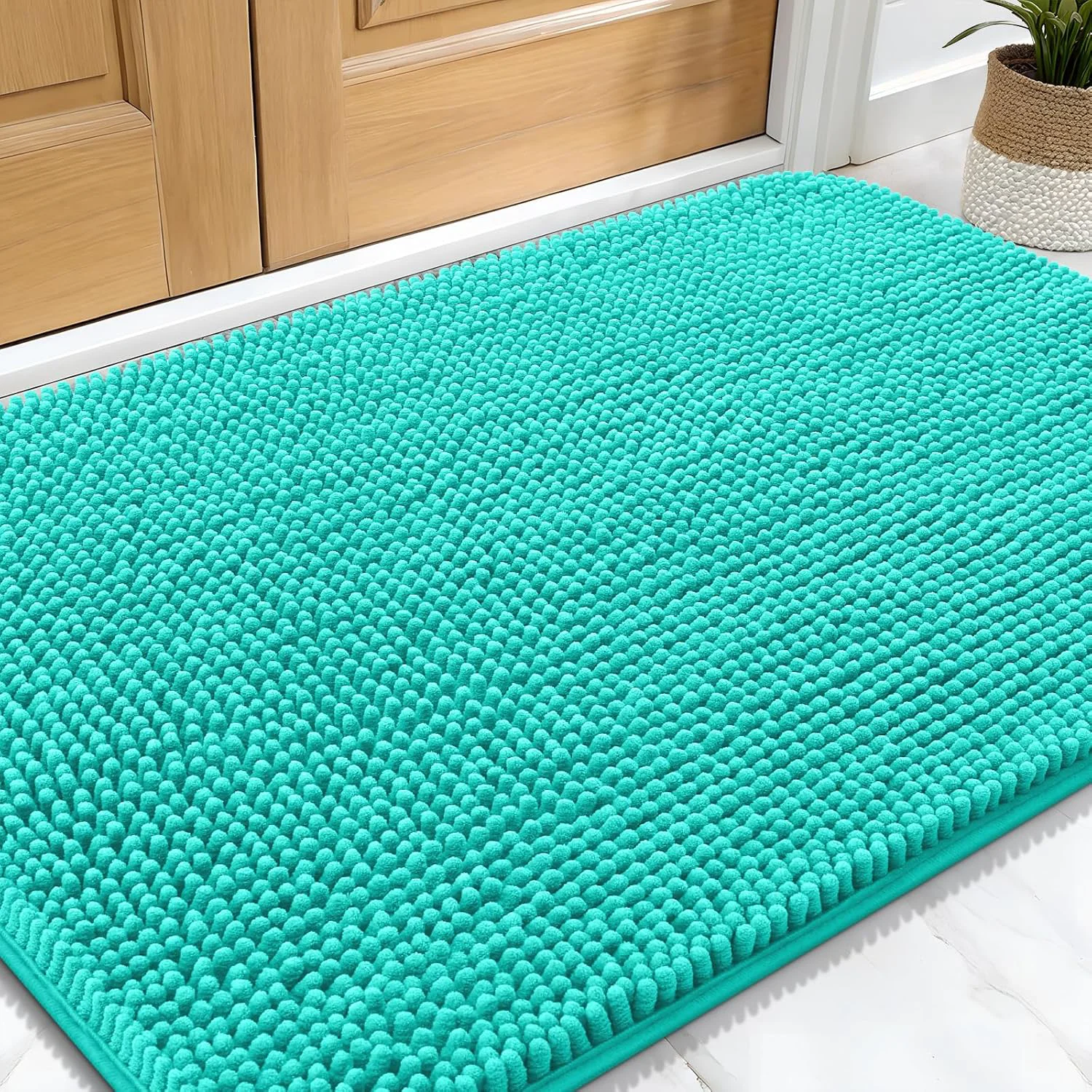 Excellent OLANLY Dog Door Mat for Muddy Paws 30×20 Absorbs Moisture and Dirt Absorbent Non-Slip Washable Doormat Quick Dry Chenille Mud Mat for Dogs Entry Indoor Entryway Carpet for Inside Floor Teal Trendy