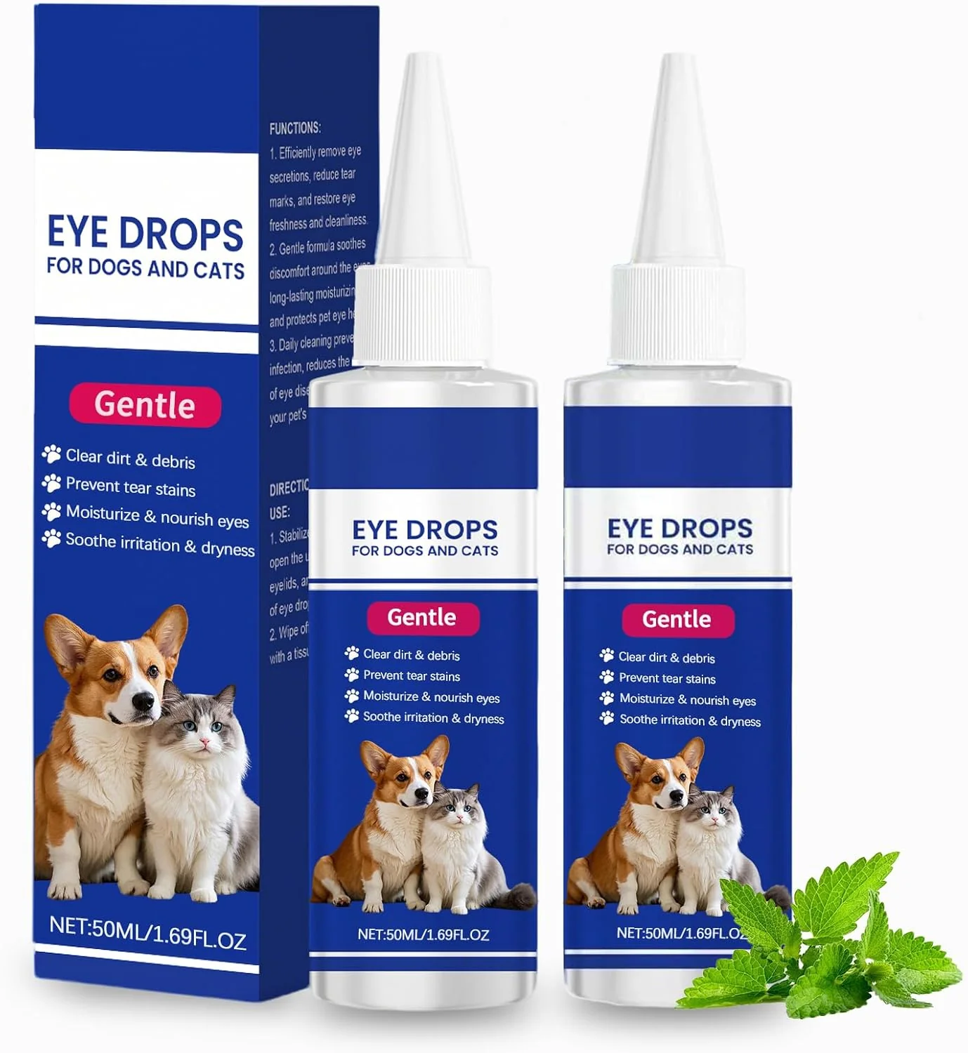 Smooth Eye Drops for Dogs Cats Natural Safe Dog Eye Drops-Soothe Itching Irritation Discomfort Dog Eye Infection Treatment Pet Tear Stain Remover for Dogs Eye Wash Improving Eye Vision Clarity 2x50ML Crafted