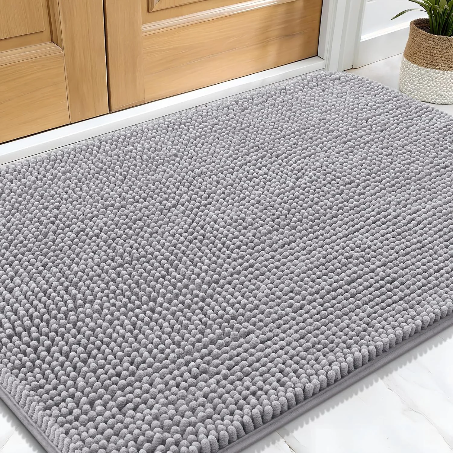 Verified OLANLY Dog Door Mat for Muddy Paws 30×20 Absorbs Moisture and Dirt Absorbent Non-Slip Washable Doormat Quick Dry Chenille Mud Mat for Dogs Entry Indoor Entryway Carpet for Inside Floor Light Grey Optimized