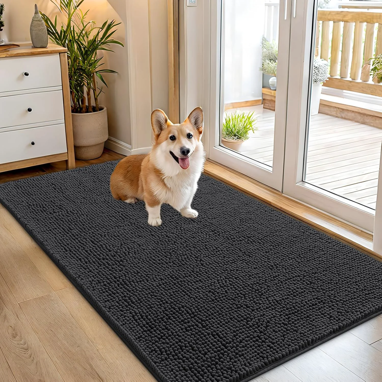 Optimized OLANLY Dog Door Mat for Muddy Paws 54×32 Absorbs Moisture and Dirt Absorbent Non-Slip Washable Doormat Quick Dry Chenille Mud Mat for Dogs Entry Indoor Entryway Carpet for Inside Floor Dark Grey High-Performance