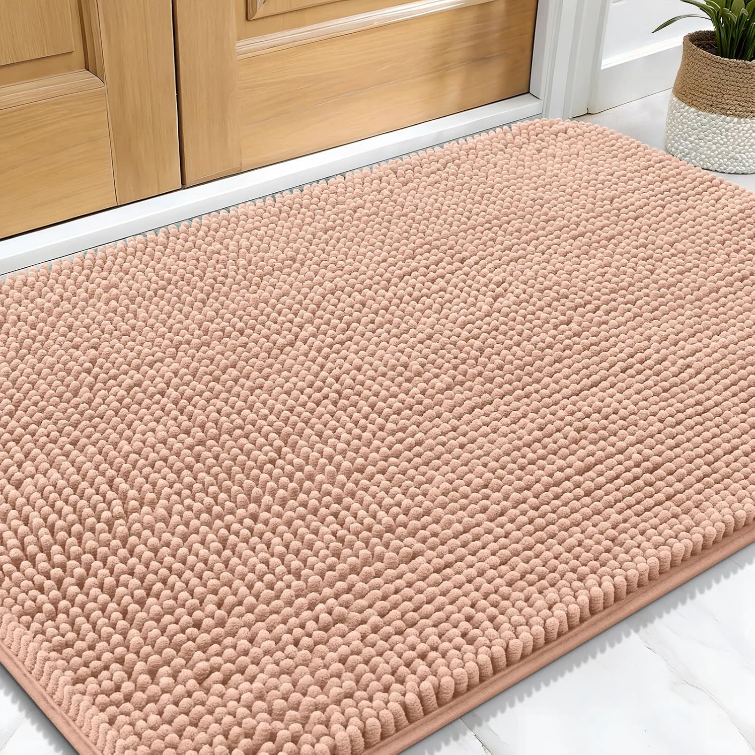Luxury OLANLY Dog Door Mat for Muddy Paws 30×20 Absorbs Moisture and Dirt Absorbent Non-Slip Washable Doormat Quick Dry Chenille Mud Mat for Dogs Entry Indoor Entryway Carpet for Inside Floor Peach Sophisticated