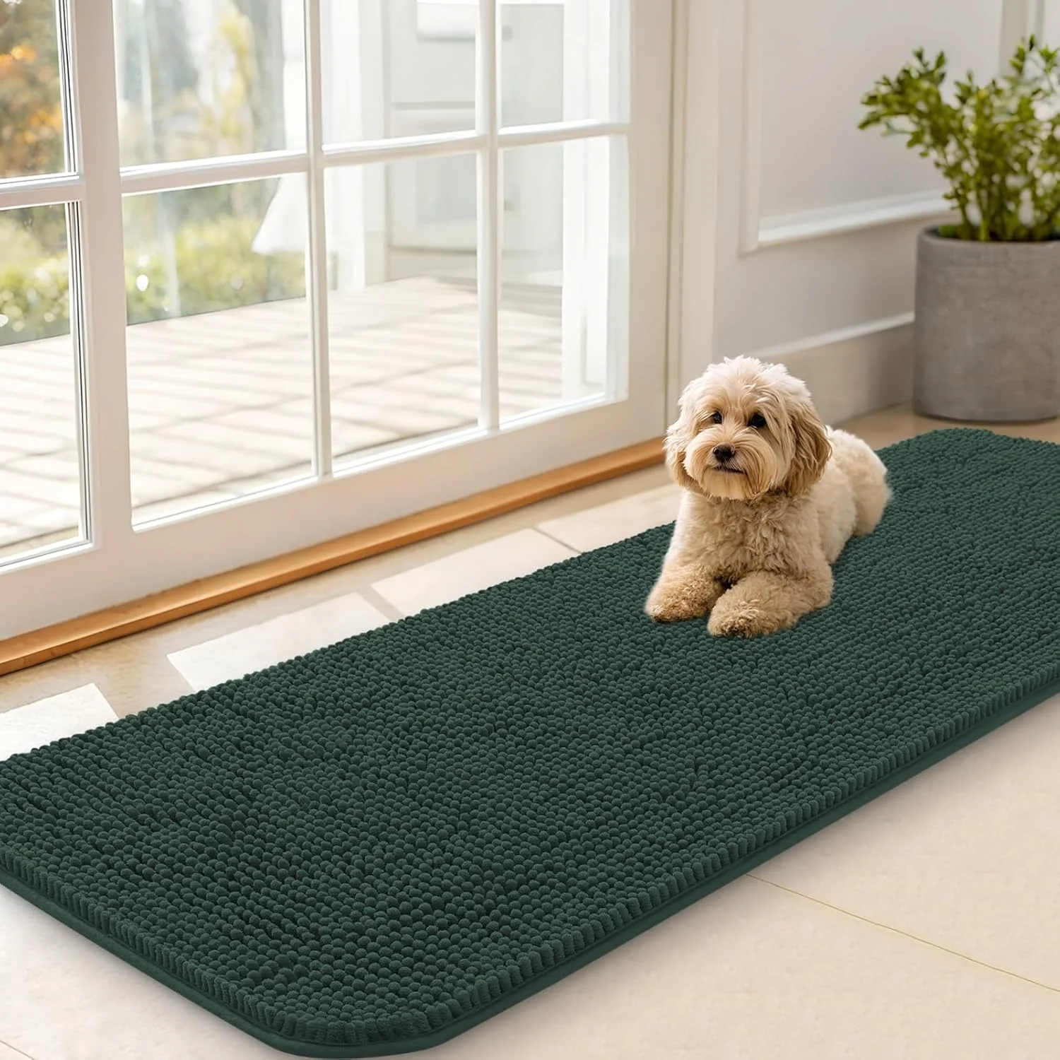 Consistent OLANLY Dog Door Mat for Muddy Paws 59×20 Absorbs Moisture and Dirt Absorbent Non-Slip Washable Doormat Quick Dry Chenille Mud Mat Entry Indoor Entryway Carpet for Inside Floor Blackish Green World-Class