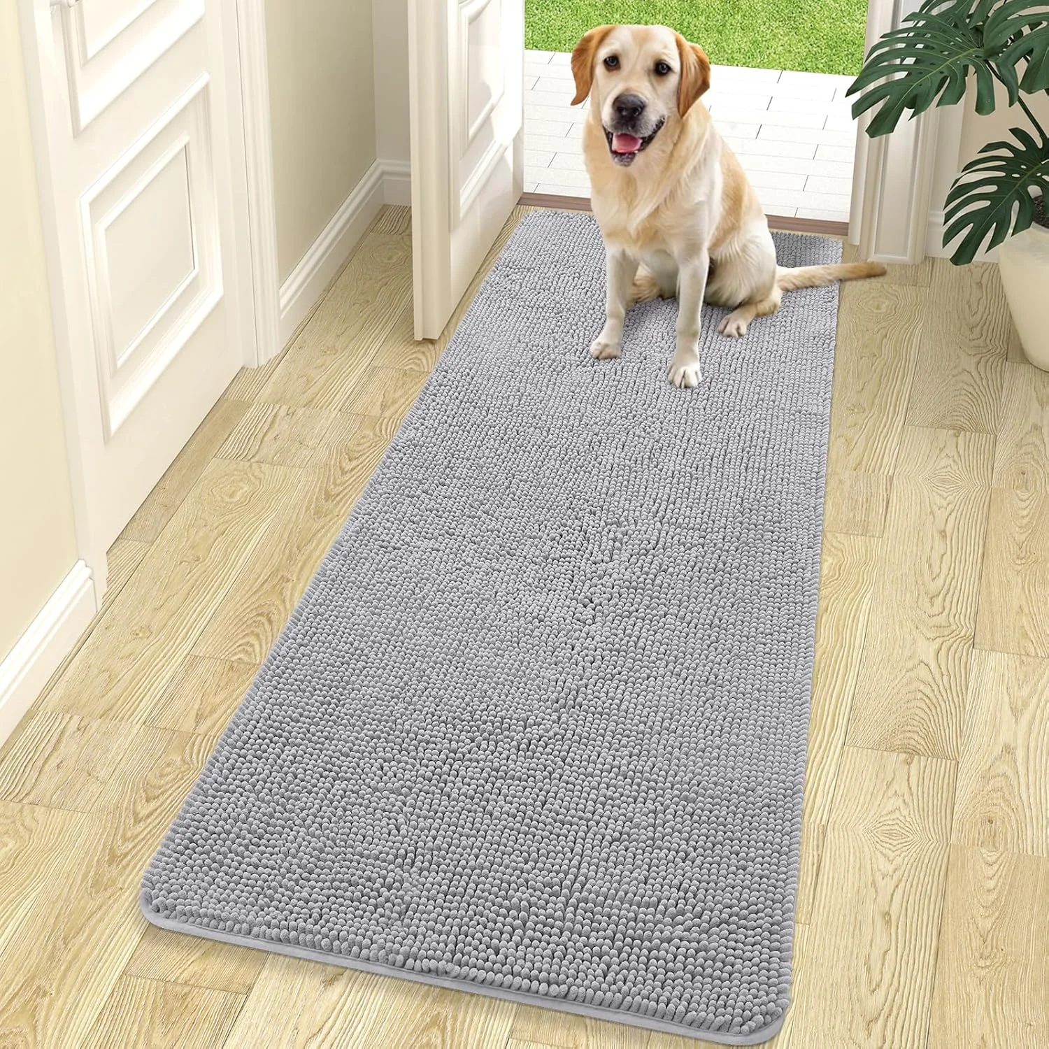 Trusted OLANLY Dog Door Mat for Muddy Paws 70×24 Absorbs Moisture and Dirt Absorbent Non-Slip Washable Doormat Quick Dry Chenille Mud Mat for Dogs Entry Indoor Entryway Carpet for Inside Floor Light Grey Relaxed