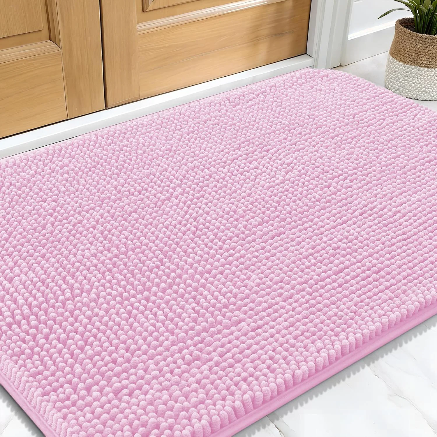 Selected OLANLY Dog Door Mat for Muddy Paws 30×20 Absorbs Moisture and Dirt Absorbent Non-Slip Washable Doormat Quick Dry Chenille Mud Mat for Dogs Entry Indoor Entryway Carpet for Inside Floor Pink Sophisticated
