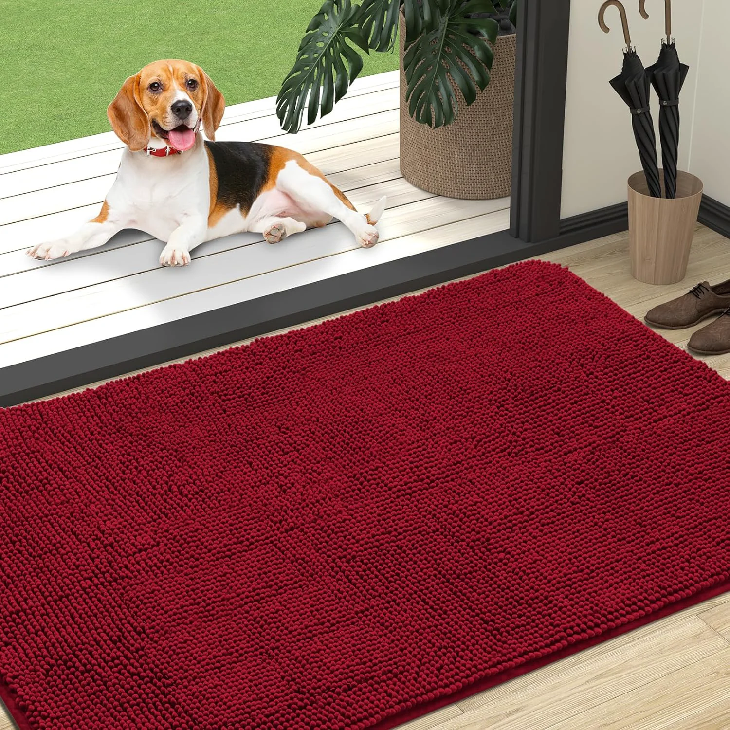 Responsible OLANLY Dog Door Mat for Muddy Paws 47×32 Absorbs Moisture and Dirt Absorbent Non-Slip Washable Doormat Quick Dry Chenille Mud Mat for Dogs Entry Indoor Entryway Carpet for Inside Floor Red World-Class