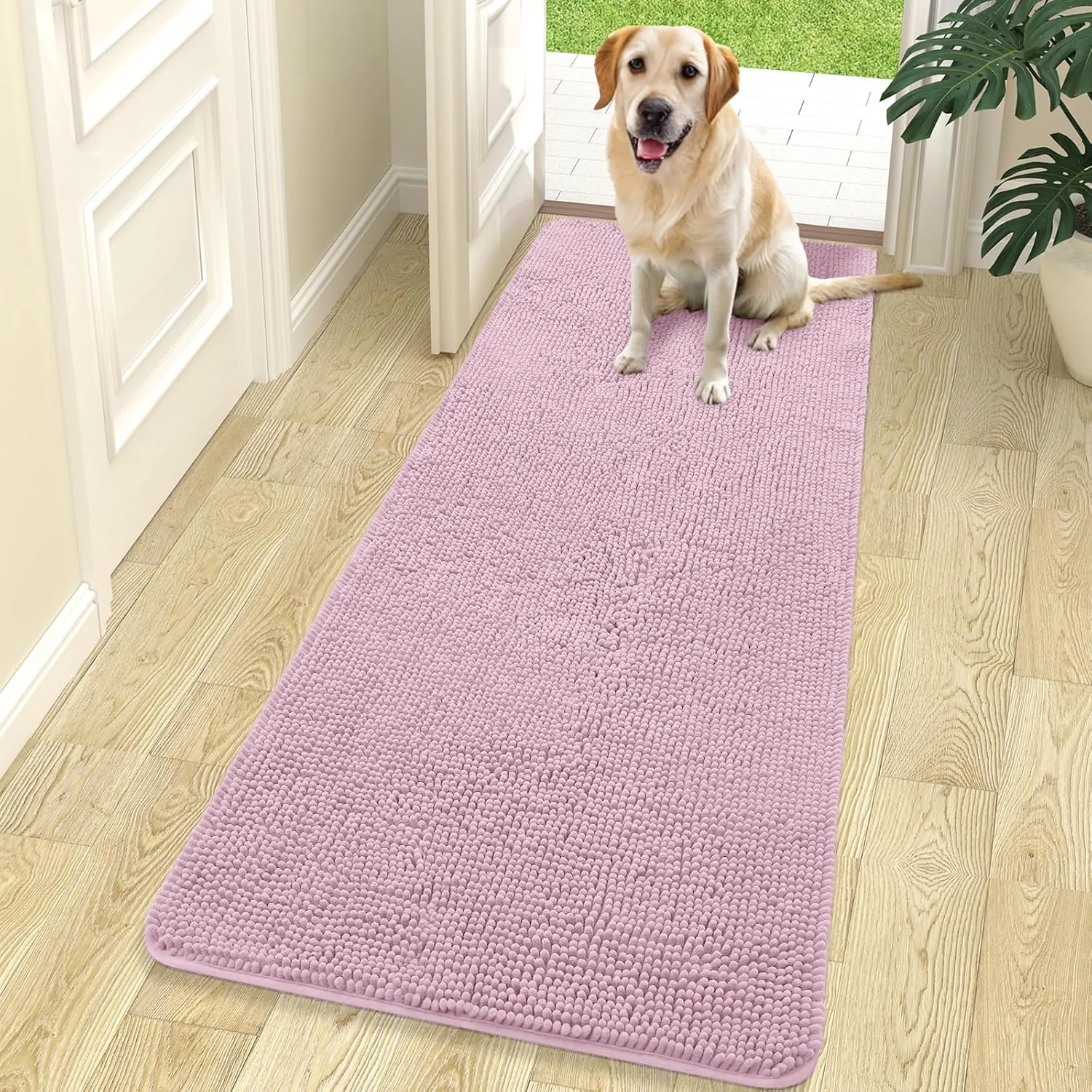 Official OLANLY Dog Door Mat for Muddy Paws 70×24 Absorbs Moisture and Dirt Absorbent Non-Slip Washable Doormat Quick Dry Chenille Mud Mat for Dogs Entry Indoor Entryway Carpet for Inside Floor Dusty Rose Top-Quality