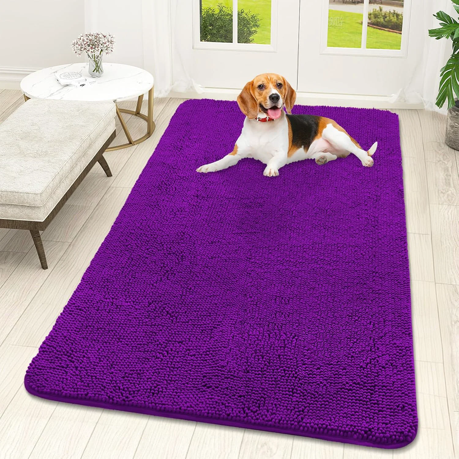 Quality OLANLY Dog Door Mat for Muddy Paws 59×32 Absorbs Moisture and Dirt Absorbent Non-Slip Washable Doormat Quick Dry Chenille Mud Mat for Dogs Entry Indoor Entryway Carpet for Inside Floor Purple Natural
